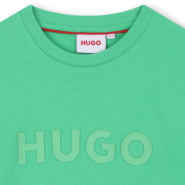 HUGO Playera para niño y adolescente logo al tono en relieve color verde